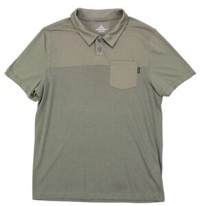 prAna Mens M Green Snap‎ Button Polo Shirt Beathable Organic Cotton Poly Blend
